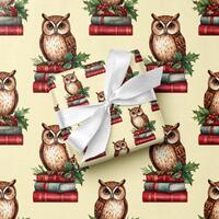 Vintage Owl Christmas Wrapping Paper: Books & Holly Design