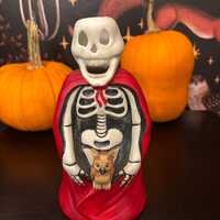 Vintage 1987 Enesco Halloween Decor Skeleton with Owl Ceramic Tea Light Votive Holder FREE SHIPPING