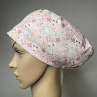 Pink Floral Owl Scrub Cap: Handmade Cotton Surgical Hat with Toggle