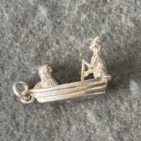 Vintage Sterling Silver 925 Charm Pendant. Owl and The Pussycat in a Pea Green Boat.
