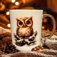 Christmas Owl Mug: 12oz Bone China, Christmas Design