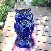 Vintage Mosser Glass Owl Figurine Cobalt Blue 4" Signed M Rare Hard to Find Collectible