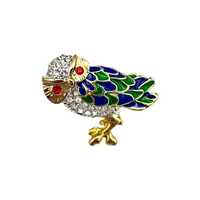Rhinestone Owl Brooch: Enamel Figural Pin