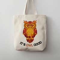 Owl Tote Bag, Canvas Shopper, It's Owl Good, Cute Bird Bag, Book Bag, Reusable Grocery Bag, Owl 
