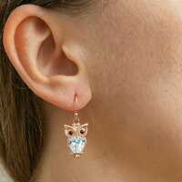 Cute Owl Earrings with Crystals, Owl Earrings with Diamonds, Hook Earrings, Rose Gold, Silver, Gift 