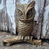 Vintage Brass Owl Figurine on Branch 15cm