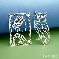 Stainless Steel Charms, Owl Steel Charms, Owl Stainless Steel Jewelry Supplies,Flower Necklace Charm