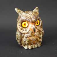 Capodimonte Vintage Owl Lamp 1970s | Porcelain Animal Night Light | Owl with Glowing Eyes | Made in 