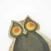 Vintage Owl Ashtray 1960/70s | Sculptural Bronze Matte Black Catchall | Ceramic Enamel Eyes | Mid Ce