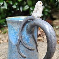 Owl Mug Snowy Owl Cup Blue Tree Bird Handmade OOAK ClayDogStudio