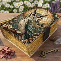 Handmade Owl Leather Journal Writing Notebook Grimoire Sketchbook, Diary with Lock, Spiritual Gift f