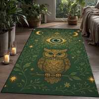 Mystical Owl Rug: Celestial Moon & Stars, Boho Witchy Decor
