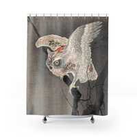 Shower Curtain with Japanese Wood Cut Owl Art