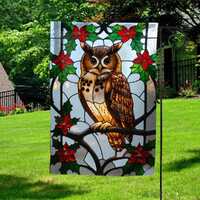 Christmas Garden flag, Christmas Owl Garden Banner, Cottagecore Christmas Garden Flag C1JO14