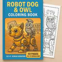 Robot Dog & Owl Coloring Book | 40 Pages | Sci-Fi Roman Adventure Printable for Kids Adults