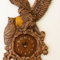 Carved Wooden Owl Wall Clock – Rustic Farmhouse Cabin Decor, Boho Woodland Wall Art, Forest An