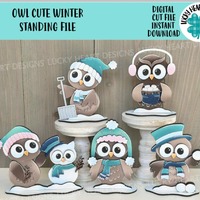 Owl Cute Winter Standing File SVG, Glowforge, Sleigh, Hot Cocoa, Chocolate Snowman Snowmen Bird Wint