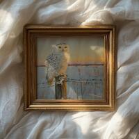 Snowy Owl on Fence - Printable Winter Wildlife Wall Art Cottagecore Decor, Digital Print 88