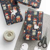 Christmas Owl Wrapping Paper | Holiday Gift Wrap | Festive Winter Owl Design