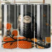 Retro Distressed Owl Halloween Tumbler Wrap | Vintage Spooky Sublimation PNG | 20oz Seamless Design