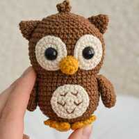 Mini Crochet Owl Toy – Handmade Amigurumi Owl – Small Brown Owl Gift – Cute Forest