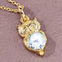 Blue Topaz Owl Necklace, Gold Plated Silver Owl Pendant, Bird Pendant, Art Deco Pendant, Gothic Jewe