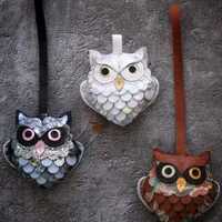 Owl Leather bag Charm Handmade Animal Leather Keychain Cute Gift for Her Custom Color Purse Accessor