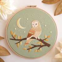 Night Owl Embroidery Kit: 8" hoop - Barn Owl, Nature, Celestial, Fall and Winter DIY Decor