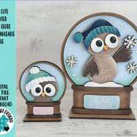 Owl Cute Winter Snow Globe Interchangeable File SVG, Glowforge, TINY, Snowmen, Frosty Snowflake, Sno