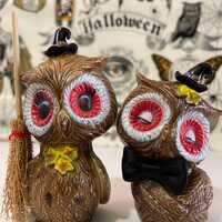 Vintage Witch Owl Couple Collectible Halloween Decoration
