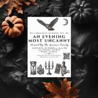 Vintage Owl Halloween Invite | Black & White 5x7 Editable Canva Template with QR RSVP | Printabl