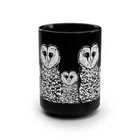 Hand-Drawn African Grass Owl Mug, Black 15oz Ceramic Cup, Wildlife Bird Lover Gift,  Animal Mug, Hal