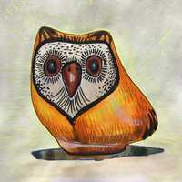 Mexican Folk Art Little Clay Owl - 8x8 Small Original Watercolor Painting