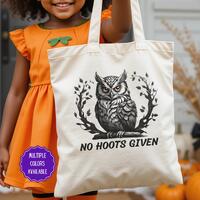 No Hoots Given Tote Bag, Funny Owl Halloween Canvas Tote, Custom Tote Bag, Fall Pumpkin Print, Teach