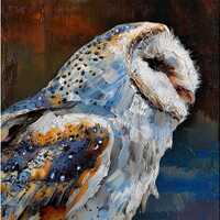 Owl Oil Painting on Canvas: Barn Owl Bird Portrait Animal Wall Art Textured Wildlife Artwork Rustic 