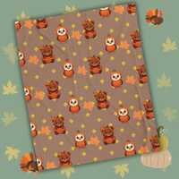 Thanksgiving Velveteen Blanket - Cute Bear & Owl with Pumpkins and Leaves - Soft Plush Fall Thro