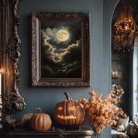 Spooky Halloween Full Moon, Framed Canvas Print, Halloween Wall Art, Owl Halloween Decor, Fun Hallow