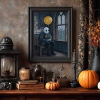 The Sad Ghost, Framed Canvas Print, Owl Halloween Decor, Spooky Season Decor, Whimsical Halloween, H