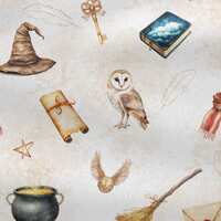 Magic Owl Cotton Fabric by the Yard, Wizard Digital Print, Magical Nursery Quilting Fabric