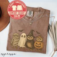 Comfort Colors® Owl Halloween T-Shirt, Cute Ghost Mummy Witch Tee, Autumn Spooky Season Sweatshi