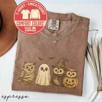 Comfort Colors&reg; Owl Halloween T-Shirt, Cute Spooky Tee, Funny Halloween Shirt, Fall Sweatshirt, 