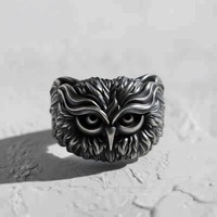 Owl Ring Sterling Silver Animal Band, 925 Silver Mens Ring, Wise Owl Jewelry, Nature Ring for Him, H