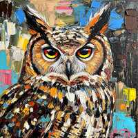 Owl Painting Colorful Bird Art Original Oil Impasto Canvas by ArtElenaBerezina