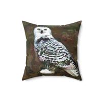 Snowy White Owl - Spun Polyester Throw Pillow