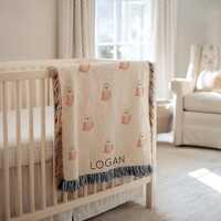 Personalized Owl Baby Blanket, Custom Name Woodland Animal Print Throw, Cozy Forest Nursery Bedding,