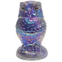 Summit Art Glass Cobalt Blue Carnival Iridescent Owl Paperweight Eyes Figurine