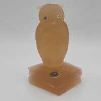 Vintage Westmoreland Satin Glass Owl with Rhinestone Eyes Perched on Books Paperweight Figurine