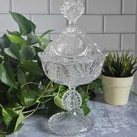 Hofbauer Bleikristall Owl Crystal Compote with Lid - West Germany