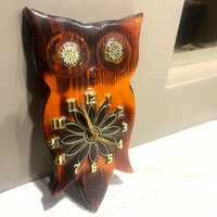 Vintage Cypress Starburst Wooden Owl Clock Wall Hanging