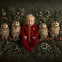 Christmas Woodland Animals Newborn Digital Backdrop, Wise Owls Photo Background, Holiday Studio Baby